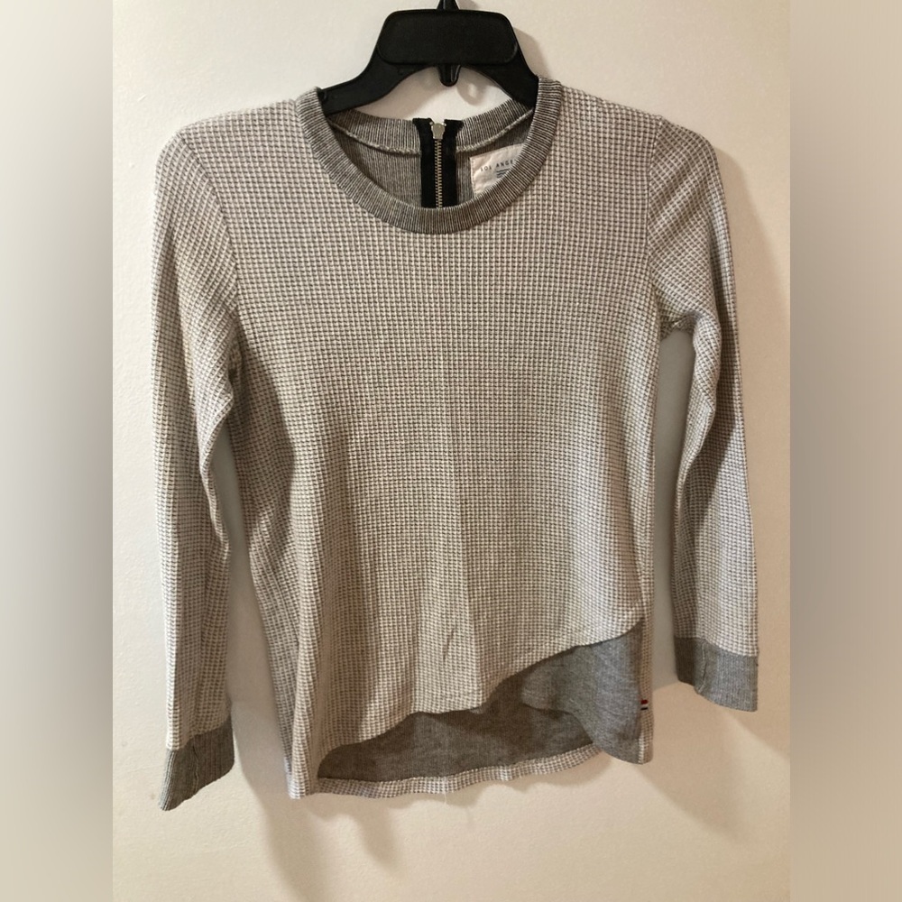 Sol Angeles Waffle 2 Toned Grey Zip Up Back Knit Top Extra Small 130$
